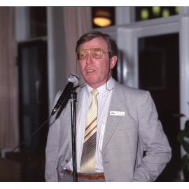 Alan Jones speaking at the International Cuisine Night at Wright College, 1992