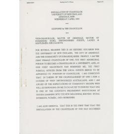 Response by the new Chancellor, Patricia Jane O'Shane, given at the Installation of the Chancellor, Wednesday 5 April 1995.