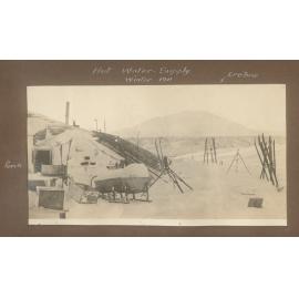 Hut water supply, Winter 1911, Mount Erebus in background