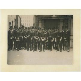 Expedition team receiving medals at Buckingham Palace, London, 1913