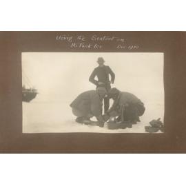 Using the sextant on the pack ice beside the Terra Nova, 1910