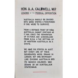 Poster - Quotes attributed to Hon A.A. Caldwell
