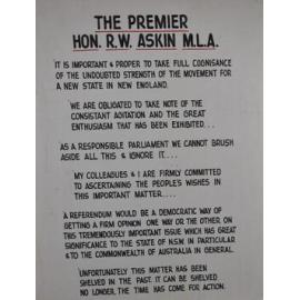 Poster - The Premier Hon. R.W. Askin M.L.A.