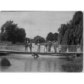 Group on footbridge in country