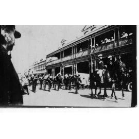 Beardy Street procession, band marching near Imperial Hotel, [1918]