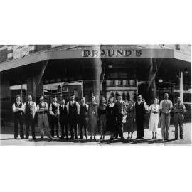 Braund's Staff arranged around corner of shop, c. 1935