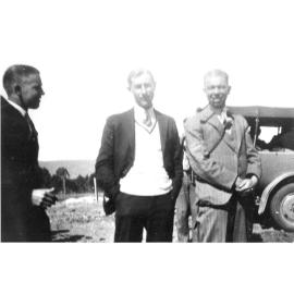 Armidale Teachers' College lecturers, Mr. James and Mr. Campbell Howard, join group of students on bus picnic, 1932