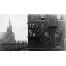 Armidale Teachers' College, Smith House: On the stairs at back of "Girrahween" (forbidden area!), c. 1929 Girraween