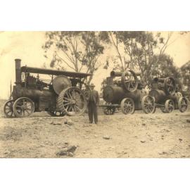 Traction engine hauling two portable engines, driver Mr. T.C. Faint, Hillgrove, NSW