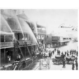 Armidale Fire Brigade display in front of Tattersall's Hotel, [c. 1900]