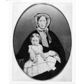 Mrs James (Katherine) Browning, teacher with child, Rocky River
