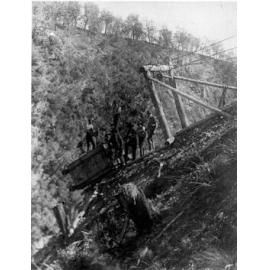 Styx River Hydro-Electric Scheme - cable car above generating shed, 1908