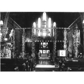 Interior of St. Peter's Anglican Cathedral (1875), decorated for Harvest Festival, c. 1880s