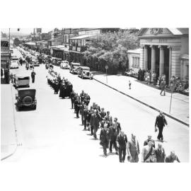 Funeral procession in Beardy Street for Most Rev. J.A. Coleman, D.D., D.Ph., died 22 December 1947