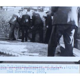 Hon. T.R. Bavin, Premier of N.S.W., laying one of the foundation stones 2nd November, 1929
