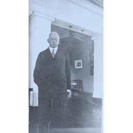 Howard Hinton at the entrance to the Howard Hinton Gallery, Armidale Teachers' College, October, 1933