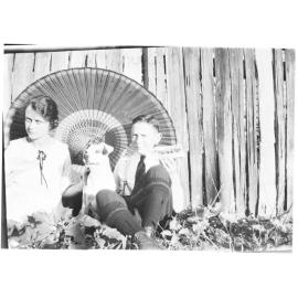 Clare Chamberlain and Ray Jopson with dog, c.1918-1921