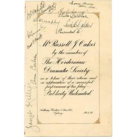 Certificate presented to Mr Russell J. Oakes