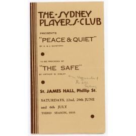 The Sydney Players' Club presents "Peace & Quiet" & "The Safe"