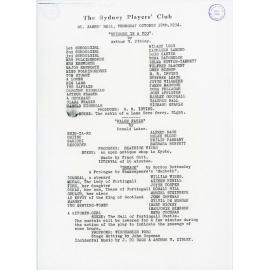 The Sydney Players' Club, "Episode in a Fog", "False Faces" & Gruach"