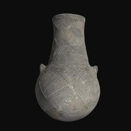 MA1978.98.1 Black Polished Ware Ear-Lug flask