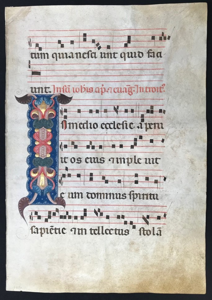 Leaf containing ornamental initial 'I' from a gradual
