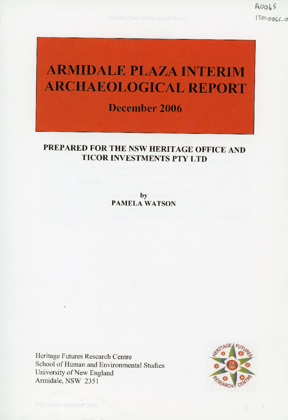 Armidale Plaza Interim Archaeological Report