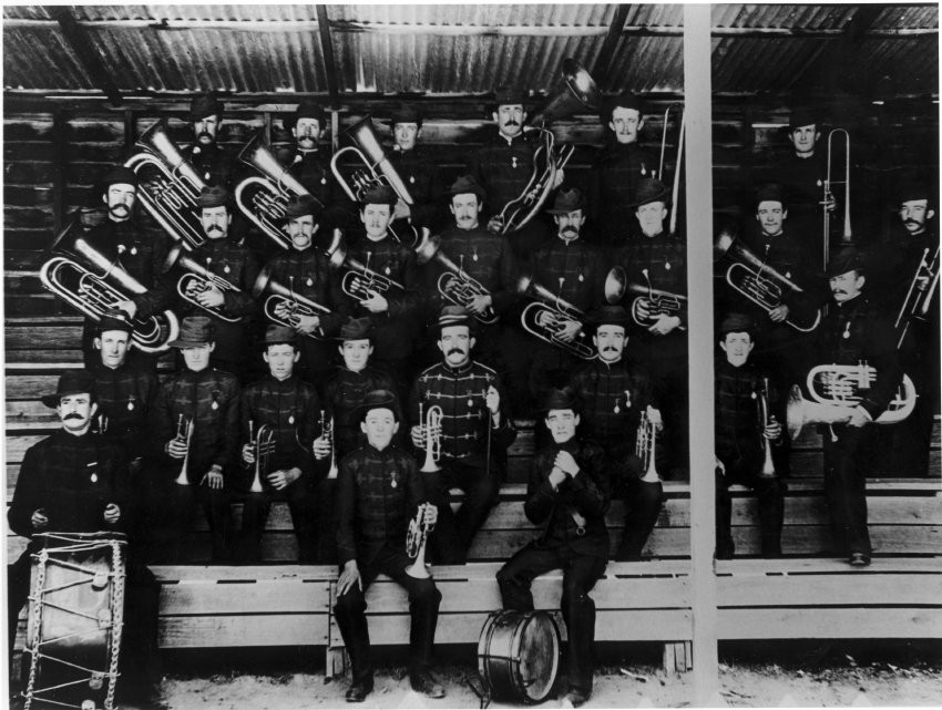 McMahon's Brass Band in full uniform [A1821.HRCP0584]